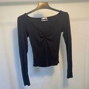 UO Black Ruched Long Sleeve Crop Top
